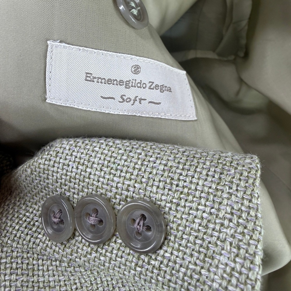 Ermenegildo Zegna Sport Coat Mens 54 Beige Wool Silk Linen Saks Blazer IT 54